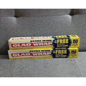 Vintage Glad Wrap Clear Plastic Polyethylene 150 Sq Ft Extra Wide 2 Boxes NOS